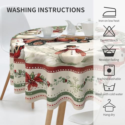 DEKIFNHG 60" Christmas Round Tablecloth - Snowman Truck Tree Holiday Party Decor