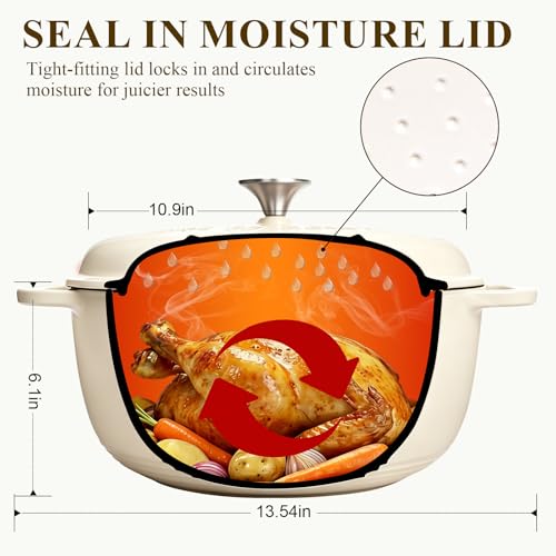 Wildone 6QT Enamel Cast Iron Dutch Oven with Lid - Cream White, Oven Safe 500°F