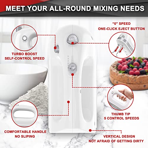Lord Eagle White Hand Mixer 400W 5-Speed Electric Handheld Kitchen Appliance