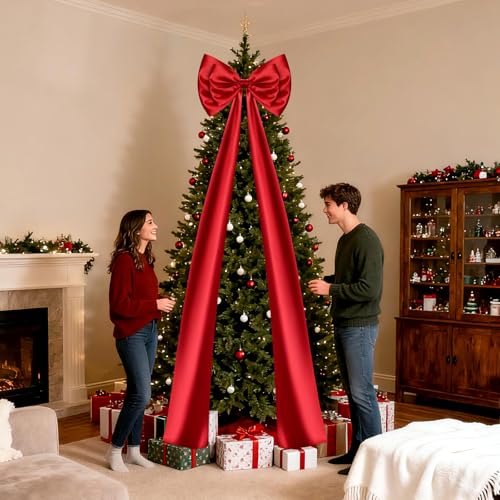 LASNFIO 87 Inch Red Double-Layer Christmas Tree Topper Bow - Giant Satin Ribbon Decor