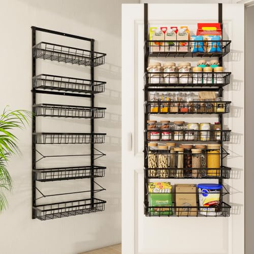 Heavy-Duty Metal Over The Door Pantry Organizer - 6 Tiers, Black