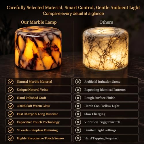 AOPO Calacatta Viola Natural Marble Touch Dimmable Table Lamp Night Light