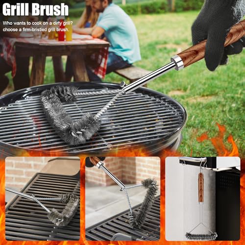 Brown 31-Piece Stainless Steel BBQ Grill Accessories & Tools Set