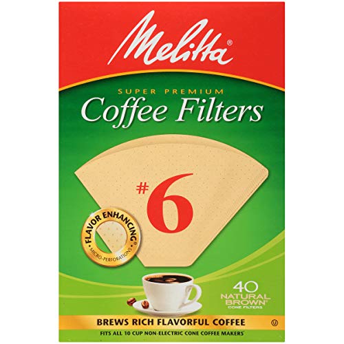 Melitta #6 Unbleached Cone Coffee Filters 12-Pack - Natural Brown, 10-Cup Fits All Coffee Makers