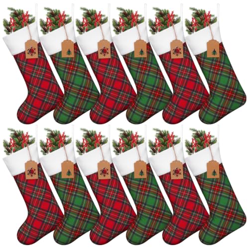 Twistover 12 Large Christmas Stockings Bulk Set Red Green Tartan Plaid, Variation: Red Green / 12