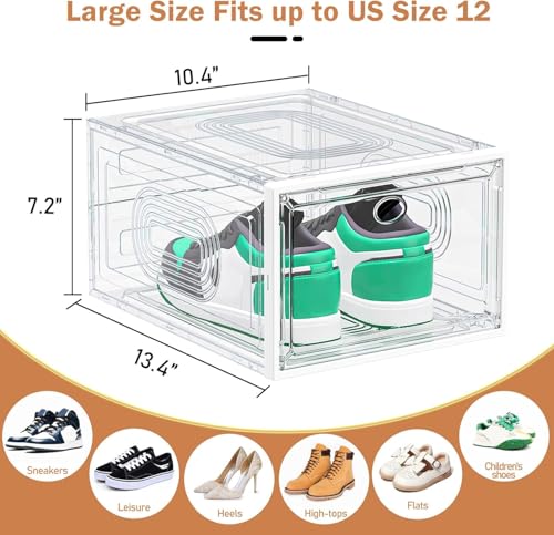 Caktraie 10 Pack White Stackable Shoe Organizer with Clear Front Door