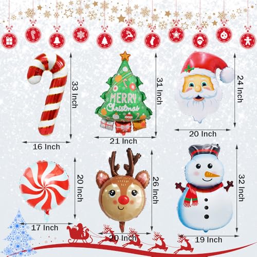 AZGRUEILK Multicolor Christmas Foil Balloons Set - Snowman Reindeer Santa Candy Cane Xmas Party Decorations, 6pcs