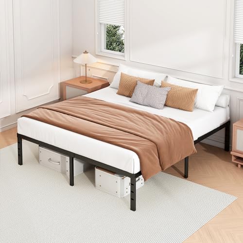 Hafenpo 14 Inch Queen Bed Frame - Sturdy Metal Platform, No Box Spring, Easy Assembly, Under Bed Storage, Black