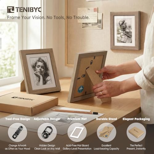 TENIBYC Walnut 8x10 Picture Frame Set with Mat - 4 Pack, Glass, Wall & Tabletop Display
