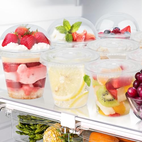 300 Pack 9 oz Clear Plastic Cups with Flat No Hole Lids - Leak-Proof, Disposable, Food-Grade PET