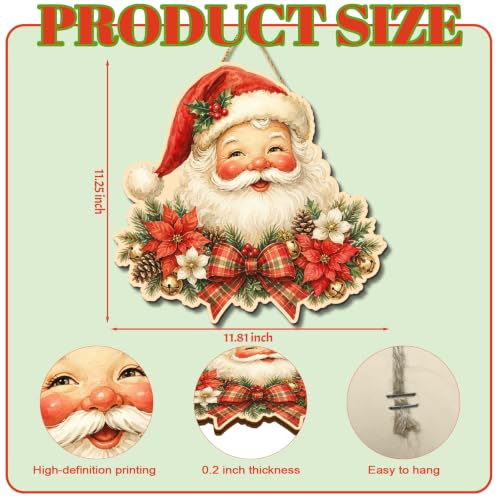 Christmas Santa Door Hanger Vintage Wooden Welcome Sign - Red