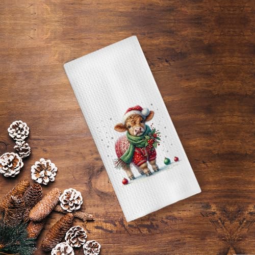 GCFET Christmas Highland Cow Towels - Highland Cow Gift Set, Waffle Kitchen & Bathroom Decor, 16x24 Inches - Highland Cow-04