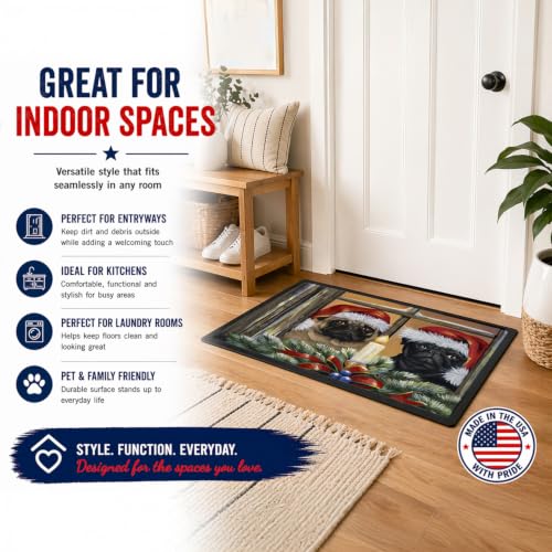 Pug Christmas Anticipation Doormat 24x36 Indoor Outdoor Rug - Low Pile, Non-Slip, Washable - Rectangular 2' x 3'