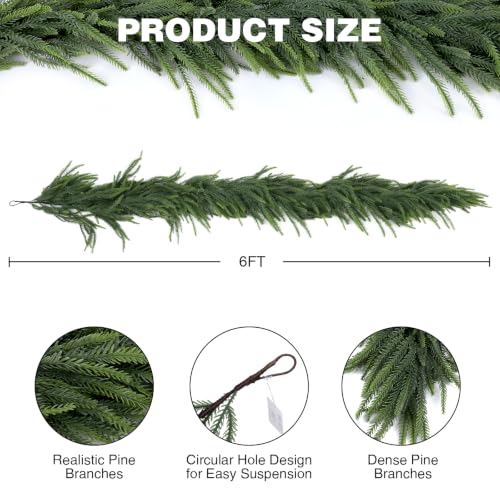 4Pcs 6FT Real Touch Norfolk Pine Garland, Christmas Garland