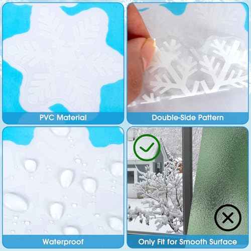 144 Pcs Christmas Window Clings for Glass Windows - 8 Sheets Static Snowflakes Christmas Window Decorations, Xmas Holiday White Snow Flakes Window Stickers Decals for Party Home Winter Indoor Decor