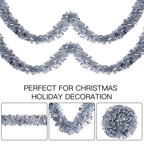 Sggvecsy Silver Christmas Tinsel Garland 49.2Ft Holiday Indoor Outdoor Decor