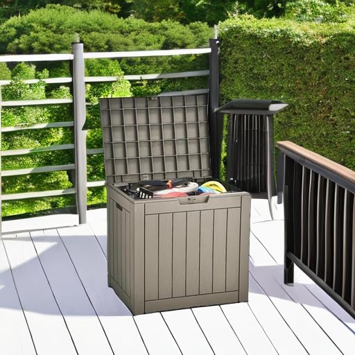 YITAHOME Outdoor Storage Deck Box - 31 Gallon Waterproof Resin with Lockable Lid | Taupe for Patio & Garden