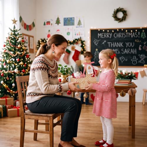 AmazingSpark Gingerbread House Christmas Drink Carriers - 24 Pack with Thank You Tags & Red Ribbon