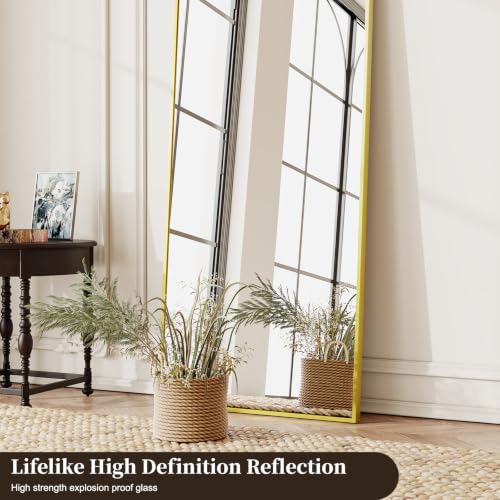 Gold Arched Full Length Floor Mirror 57x21 inch with Stand - Brushed Aluminum Frame, Shatterproof Glass, Full Body Reflection