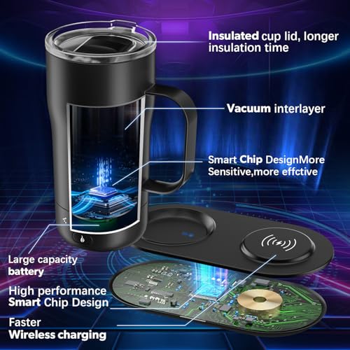 LEGARDLILIU Iron Black 18oz Self-Heating Coffee Mug with App Control, Temperature & LED Display
