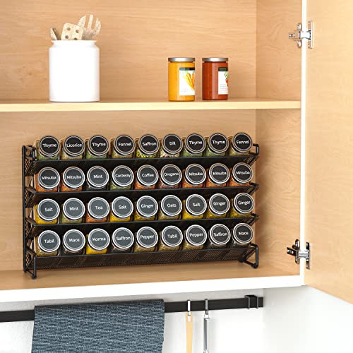 SpaceAid 17.2W x 10.8H Black Spice Rack Organizer with 36 Jars & Labels