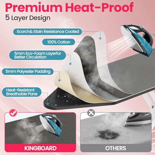 KINGBOARD Black Extra Wide Heavy Duty Ironing Board, Full Size 18x47 Inches