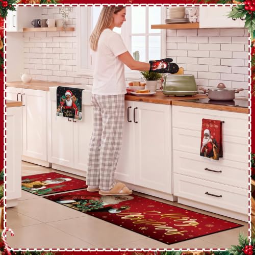 Black Santa Christmas Kitchen Decor Set - 13 pcs with Red & Black Variation
