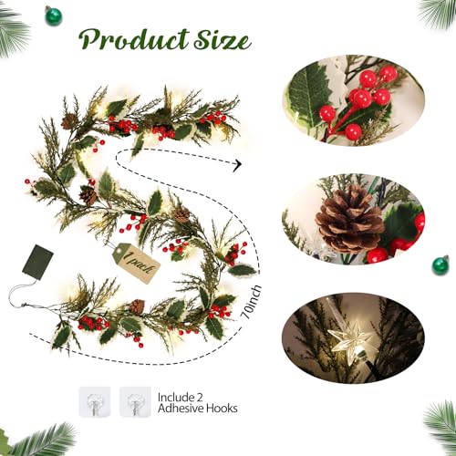 RECUTMS Pine Garland 5.8ft Artificial Christmas Wreath with Cones & Berries Christmas Decor
