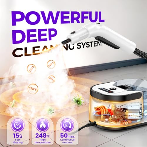 Portable Handheld Steam Cleaner - Bright White Multi-Surface Deep Cleaning Steamer