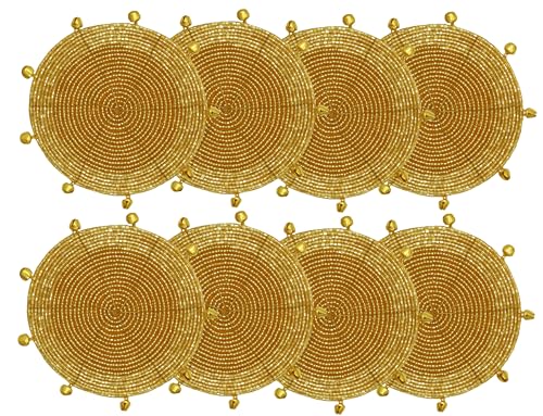 COTTON CRAFT Glitz Handmade Beaded Coasters - 8 Pack, 4in, Gold Bells (Variation: Gold Bells)