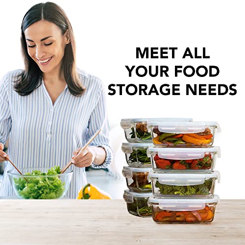 Razab 16 Pc Glass Meal Prep Containers Set with Blue Lids - Airtight & Reusable