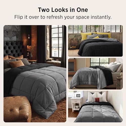 Bedsure Queen Comforter Duvet Insert - Quilted, Black/Grey, All-Season