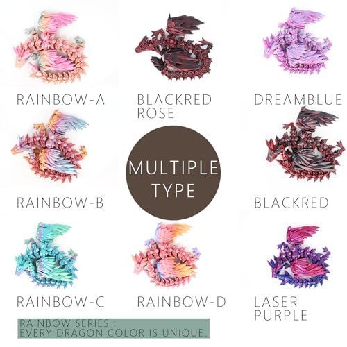 RainbowD ACOCOFE 3D Printed Flying Dragon Sculpture, 18-Inch Articulated Mythical Decor