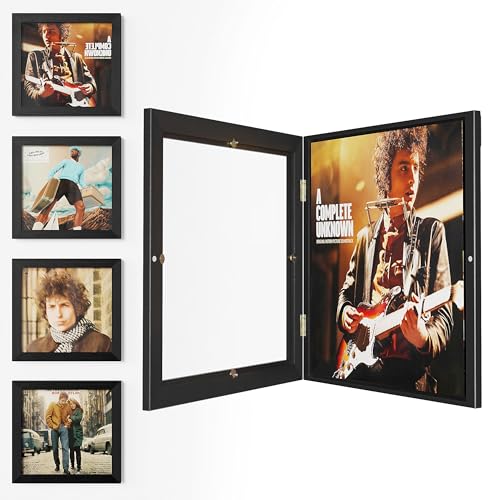 Vinyl Record Frame Wall Mount Set - Black 4 Pack for 12x12 Inch LP Albums - Front-Opening Design