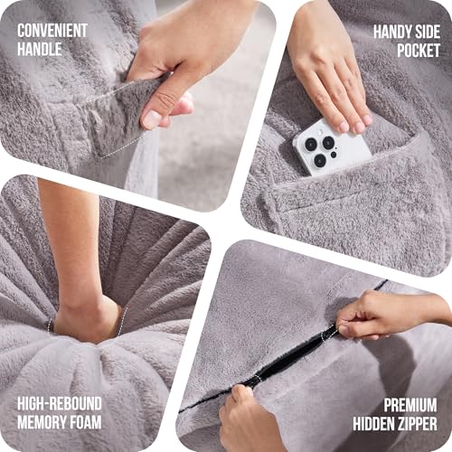 Large Grey Bean Bag Chair Lounger with Plush Cover & Removable Washable Cover - 4FT