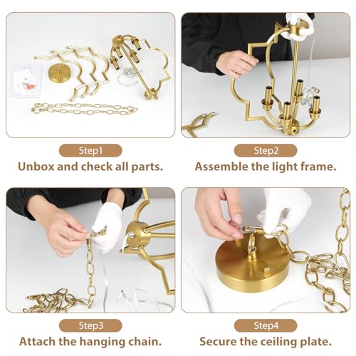 Brushed Gold Dining Room Chandeliers, 15.6" Farmhouse Pendant Light