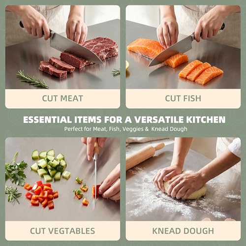 Stainless Steel Cutting Board Set with Lip - 2 Pack, 16x12 & 24x16 Inches, Non-Slip Food Prep Boards