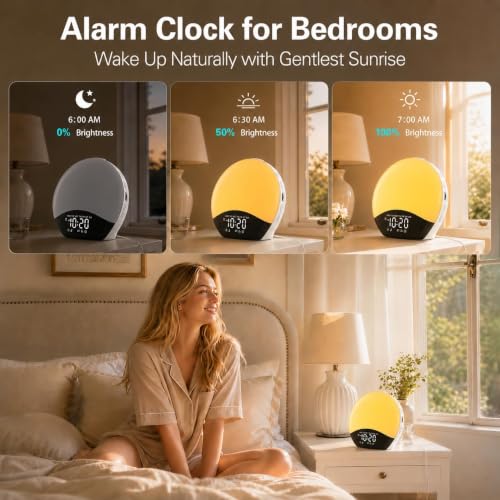 Sunrise Alarm Clock with White Noise & Bluetooth - Black & White, Dual Alarms & Nightlight