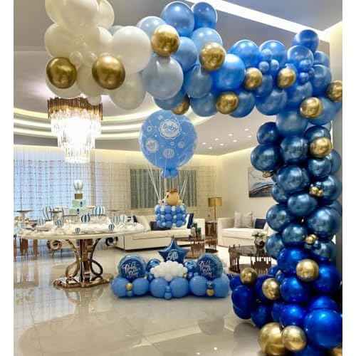 Blue Balloons in different sizes 5 10 12 18inch-134pcs Metallic Chrome Blue Balloons for Garland Arch£¬Baby Shower Graduation Wedding Anniversary Gender Reveal Birthday Party Decorations