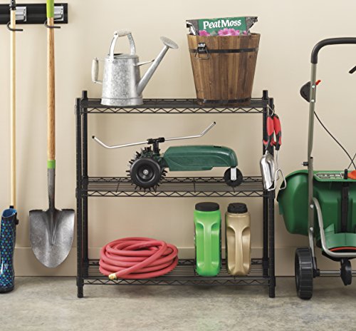 Whitmor 3-Tier Black Metal Shelving Unit, 36"L x 14"W x 36"H, Adjustable Wire Storage