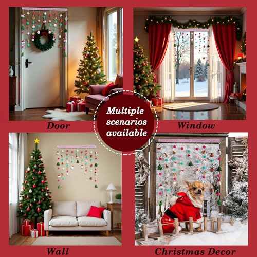 Cute Plush Christmas Curtain for Door Window Wall 34" W x 36" L Self-Adhesive Curtain for Living Room and Bedroom Decor