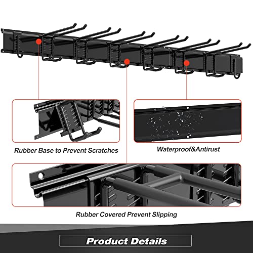 51-Inch Garage Wall Organizer with 8 Hooks & 3 Rails - Heavy Duty Tool Storage
