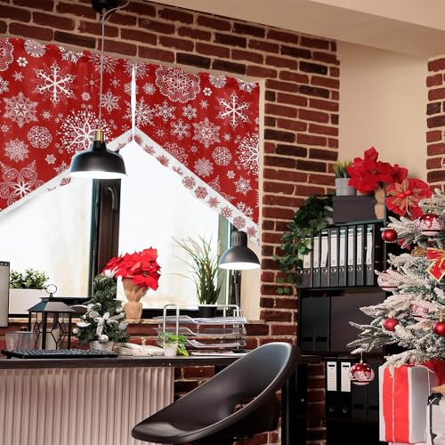 Snowflake Christmas Swag Curtain Valance for Kitchen & Windows, 56" Wide, Pack of 2