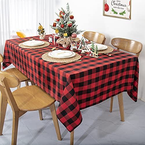 Checkered Tablecloth 56x120 Buffalo Plaid Gingham Cover for Indoor - Black Red