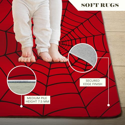 Red Spider Web 5x7 Indoor Washable Rug with Non-Slip Backing for Living Room Bedroom Kitchen