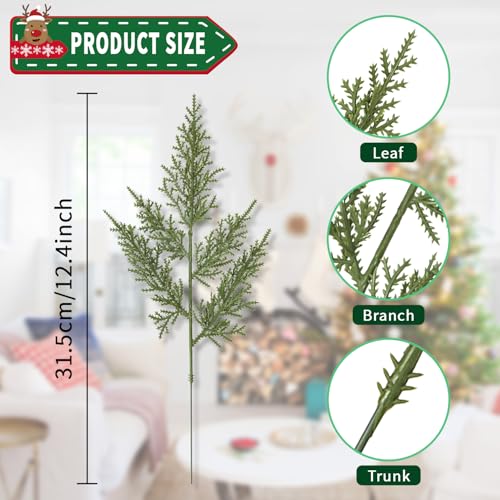 24PCS Artificial Pine Needles Branches 12.4" Christmas Greenery Stems Green Plants Fake Pine Sprigs Faux Pine Leaves Picks Crafts Sprays for Xmas Tree DIY Wreaths Garlands Home Decoration (24, Green)
