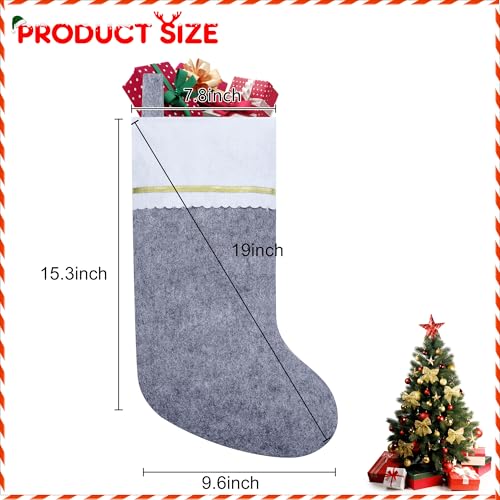 Subyan 12 Pack Felt Christmas Stockings - 19 Inch Red & White Holiday Hanging Ornaments with Gold Trim