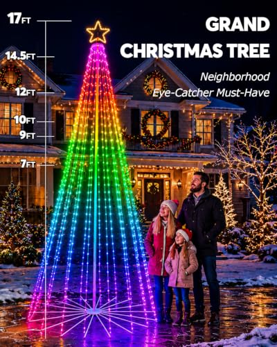 HIITEN 7FT Outdoor Christmas Tree with Lights, DIY Light Show & Remote