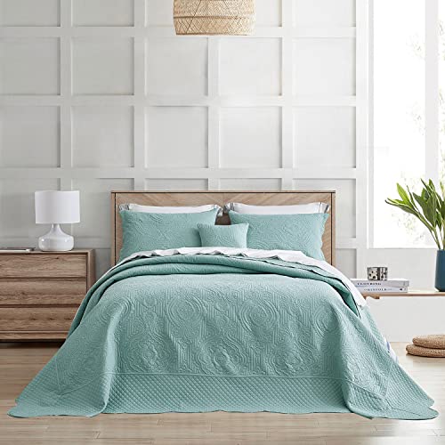 HZ & HY Seaglass Oversized Alaskan King Bedspread 138x122 Ultrasonic Damask Extra Wide