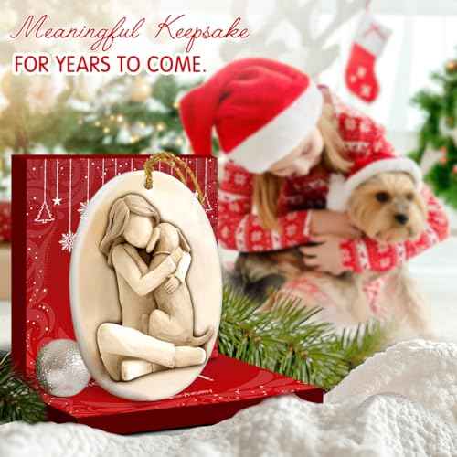 2025 Dog Christmas Ornaments - 3D Relief Ceramic Ornament for Christmas Tree, Dog Mom Gifts for Women, Family, Friends - Cute Girl with Puppy Xmas Gift Exchange Ideas